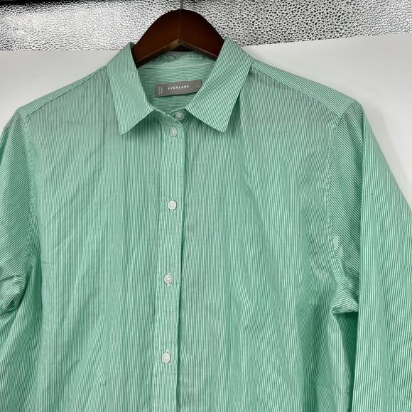 Everlane The Silky Cotton Relaxed Button Down Long Sleeve Shirt Green Striped 10 - Picture 6 of 8